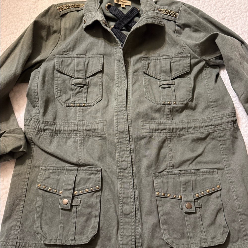 Democracy Women's Olive Green utility Jacket with Lace-Up Back-medium - Picture 2 of 12